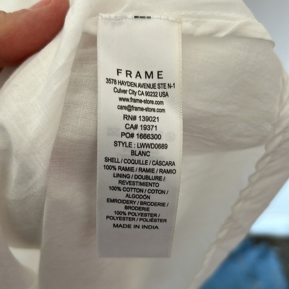 Frame Broderie Anglaise Ramie Puff Sleeve Midi Eyelet Dress in White - Picture 13 of 16